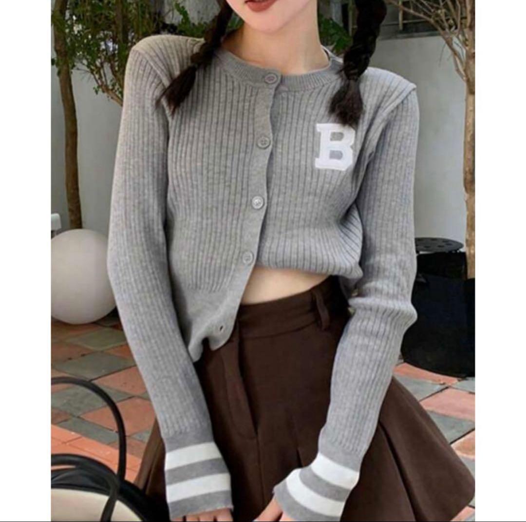 グレー リブ編み カーディガン Mサイズ - メルカリ