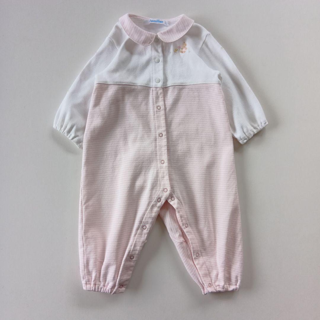 70cm familiar ホワイト・ピンク 襟付きロンパース - メルカリ