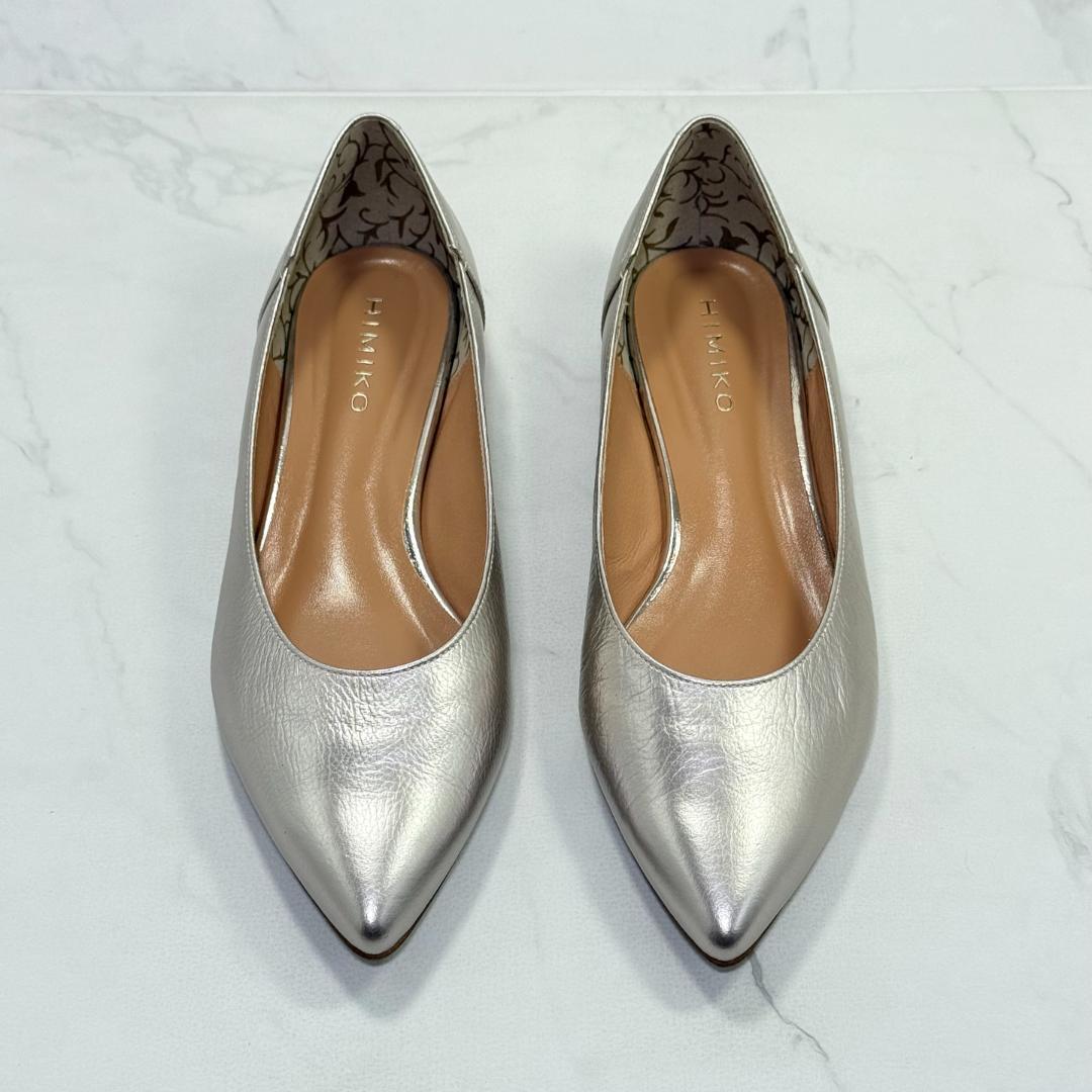 美品】HIMIKO フラットプレーンパンプス 24㎝ プラチナ