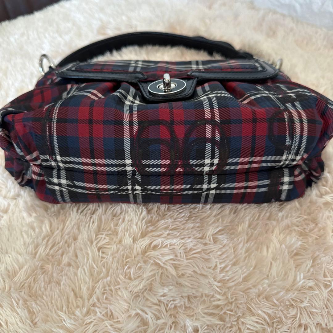 極美品 COACHコーチ 2wayバッグ チェック柄 ショルダーバッグ 赤と紺