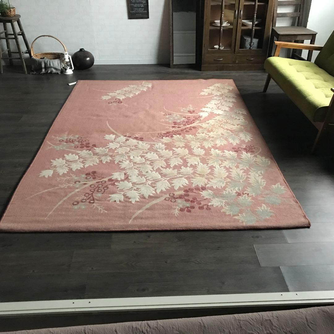 花柄 和風 ラグ ラグマット 段通 絨毯169×241.5cm ローズ