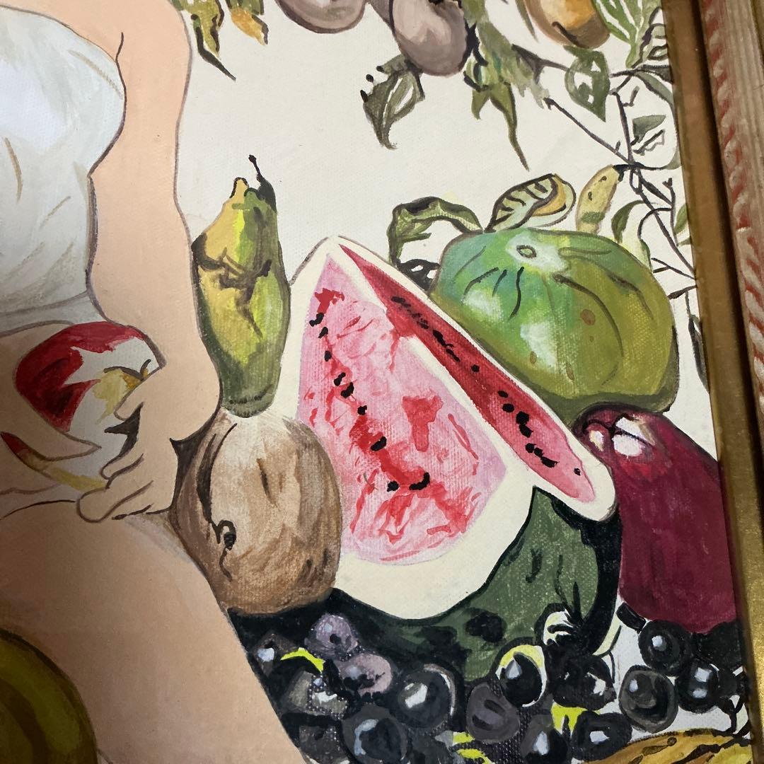 藤田嗣治 肉筆 油彩画 果物と少女 （市場では模写）藤田嗣治と東郷青児