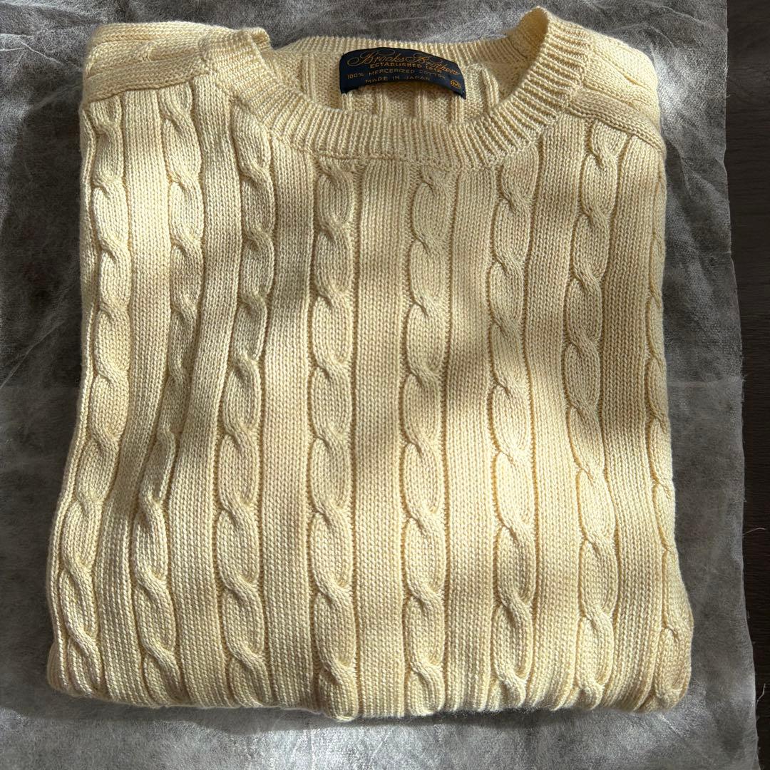 ケンジBrooks Brothers ケーブルニットセーター クリーム色 セール】 スーピマコットン ケーブル クルーネックセーター （ニット