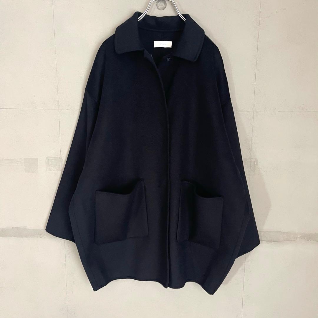 美品】かぐれ kagure ウールステンカラーショートコート ネイビー