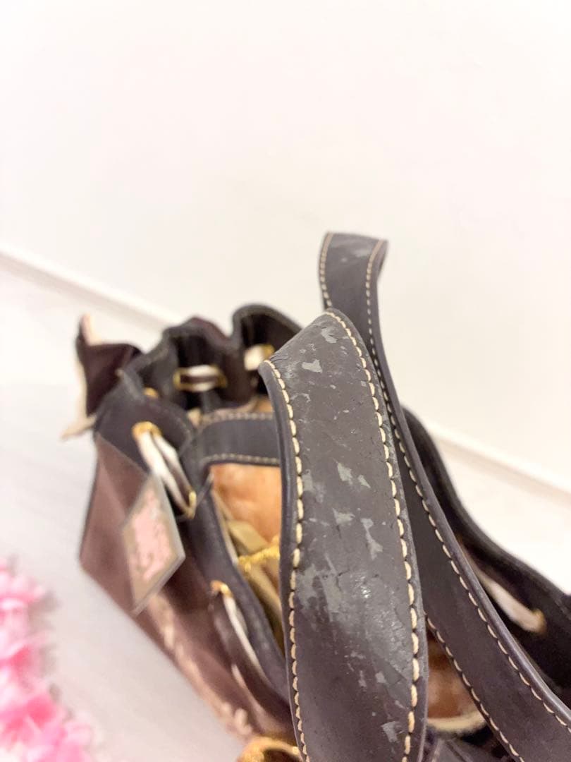 ジューシークチュール リボン リング チャーム付き バッグ ブラウン