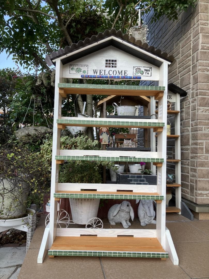 No2 三角お屋根の簡単移動 多肉植物棚 welcome white 5段