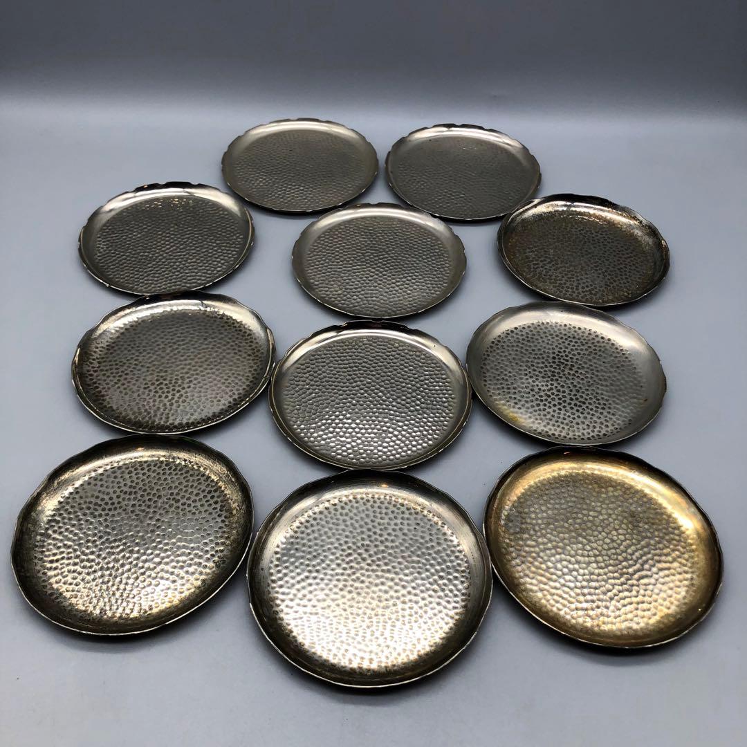 槌打ちシルバーハンマード仕上げ小皿茶菓子プレート10cm 銘々皿11枚茶道具 槌打ちシルバーハンマード仕上げ小皿茶菓子プレート10cm 銘々皿11枚