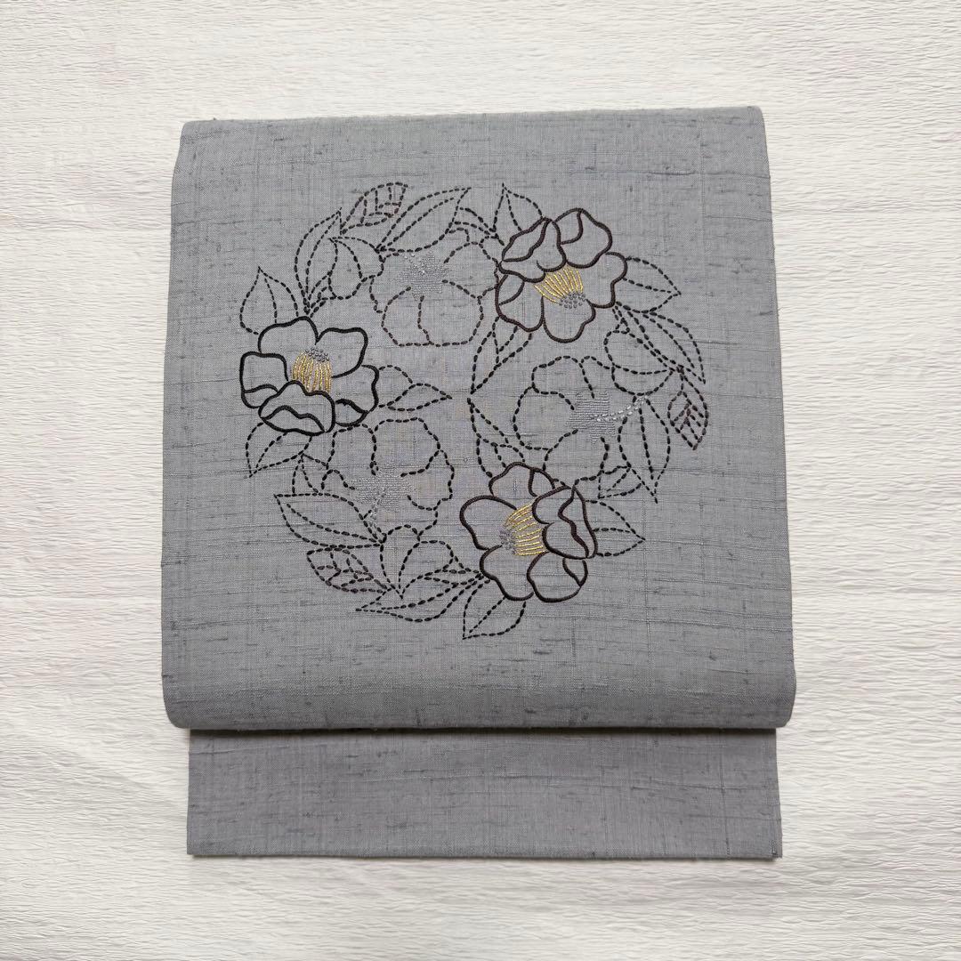 m-109 刺し子 刺繍 紬 花 名古屋帯 正絹 - メルカリ