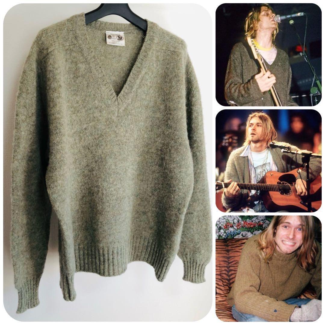 60s brentwood vネックニット カートコバーン グランジ グリーン