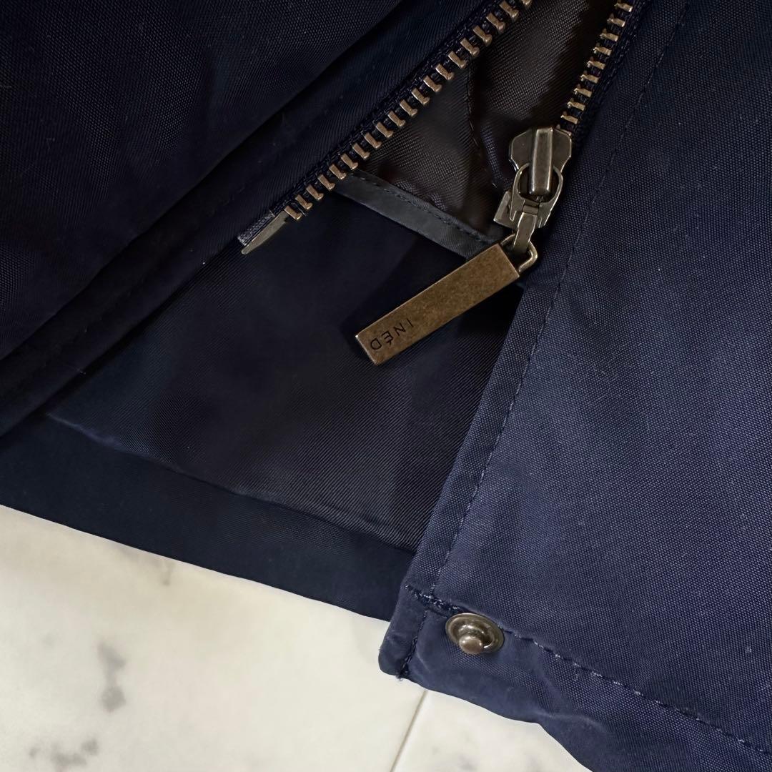 美品♪イネド 中綿ライナー付きモッズコート ファーフード ネイビー