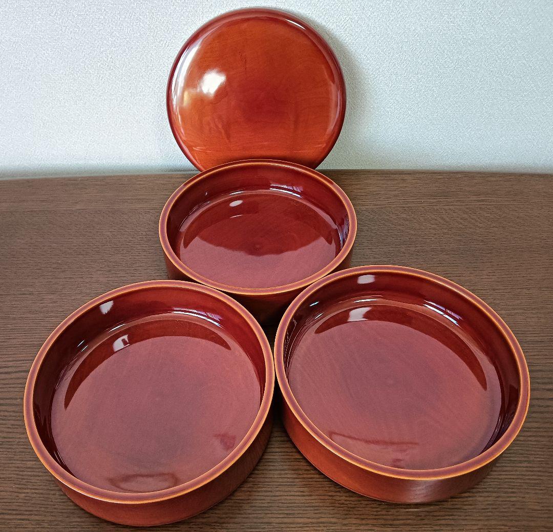未使用】飛騨春慶塗 漆塗り 丸型三段重箱 伝統工芸品 天然木