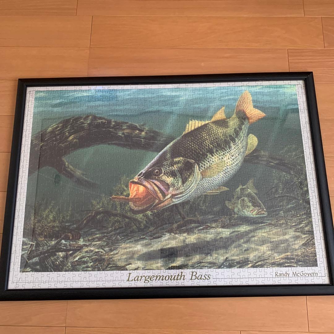 ①ブラックバス ジグソーパズル完成品 箱付 1000ピース 木製額縁付