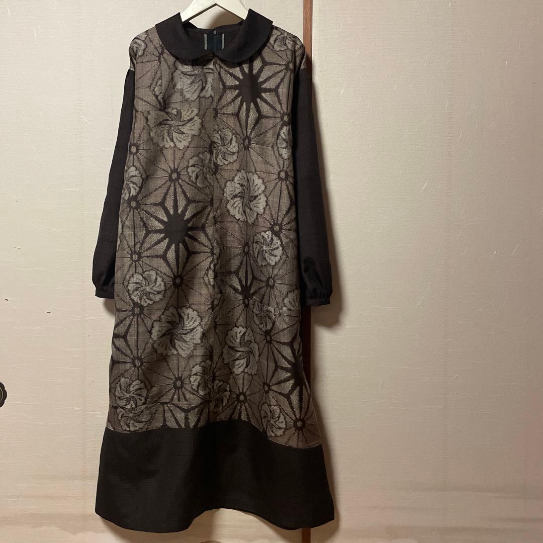 新春　お値下げ　泥大島と小格子紬のワンピース ワンピース 手織りの大島紬（泥大島2種類使用） | Atelier Mam