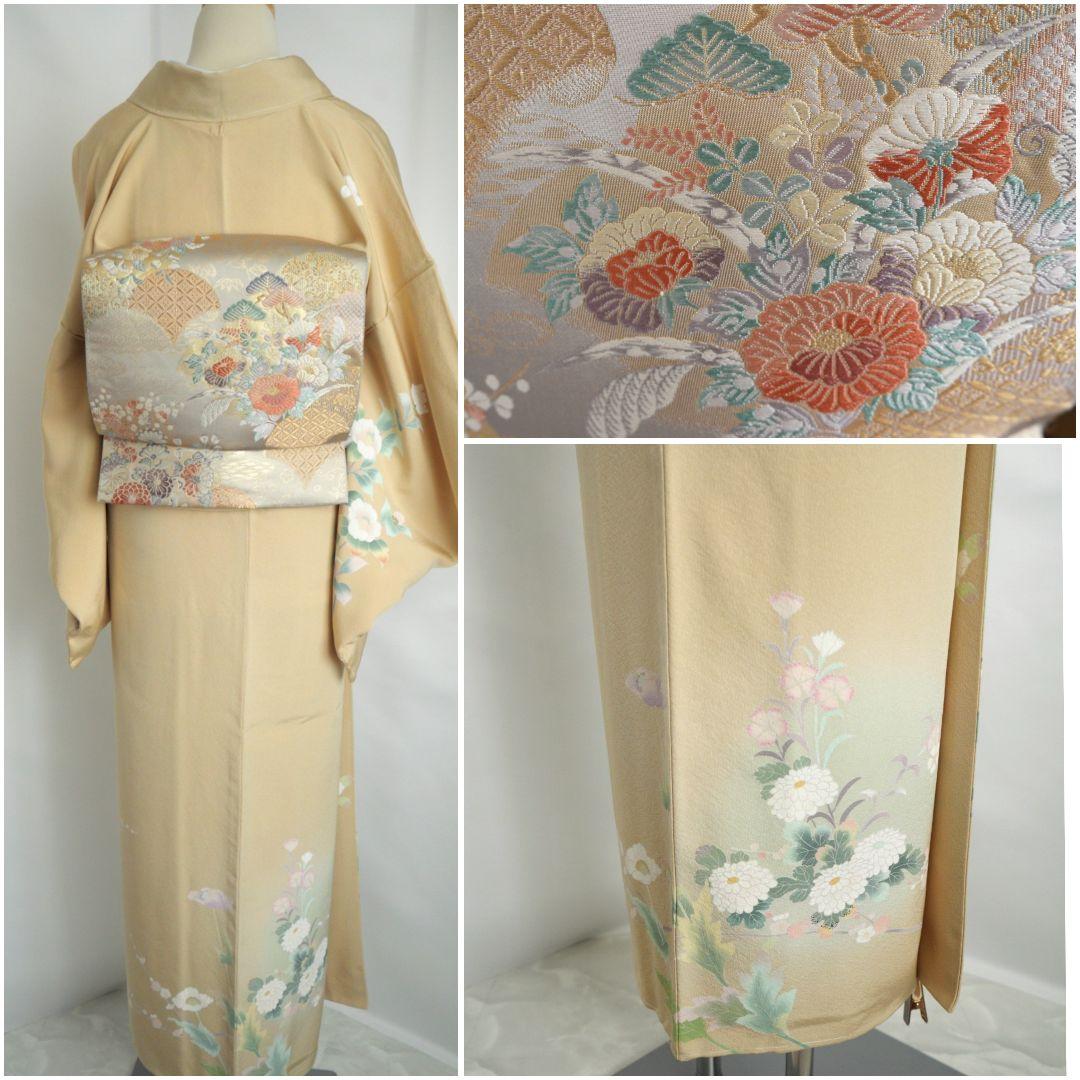 ベージュ訪問着コーディネートフルセット 正絹 袷 花 入学式・お宮参り