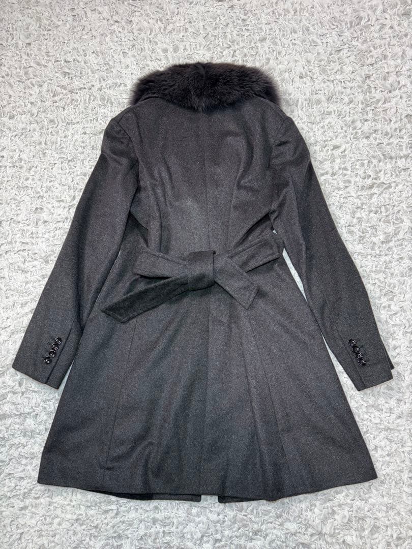 高級✨カシミヤ100% ファー付 ブラック ロングコート 大きめサイズ XL