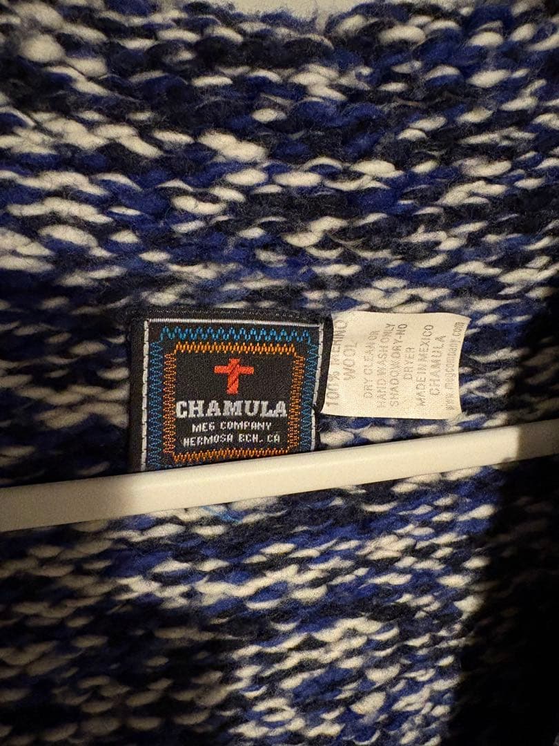 美品】CHAMULA フード付きニット 青白 - メルカリ