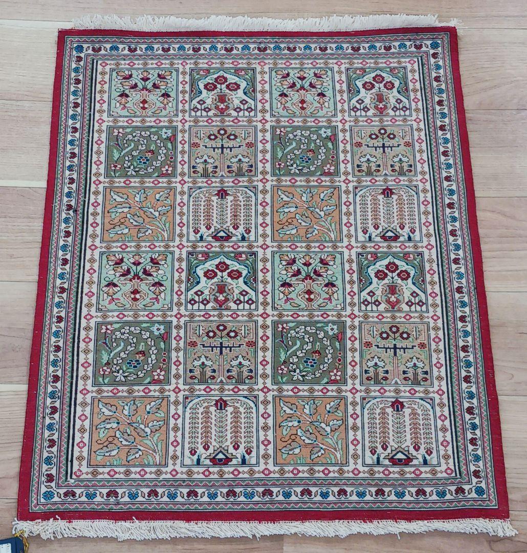 Y2622 ペルシャ絨毯 クム シルク100% 手織り72万ノット ヘシティ 家具