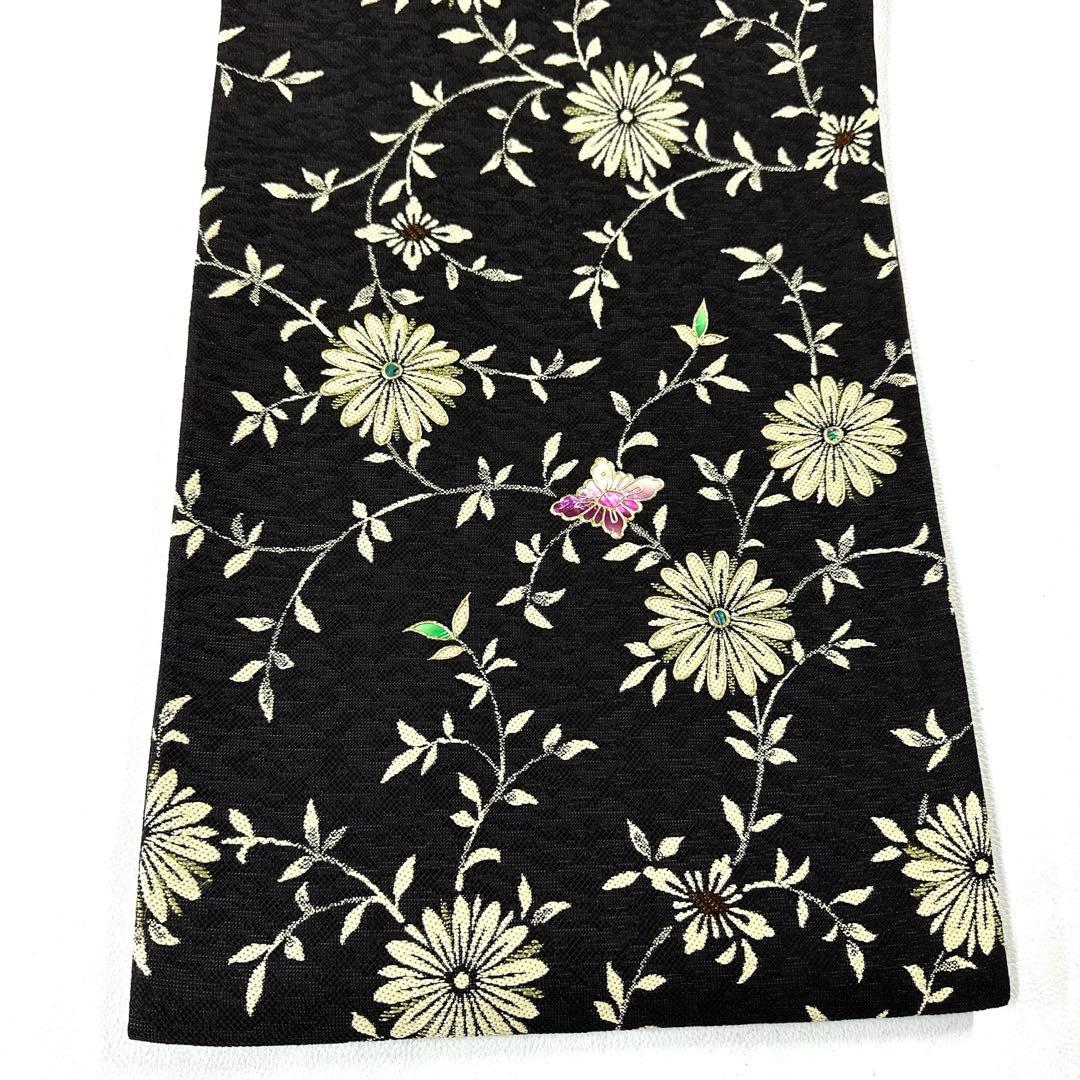 帯6570 ○螺鈿作家 藤本隆士 螺鈿 柿渋染 高級 正絹 落款 六通 袋帯