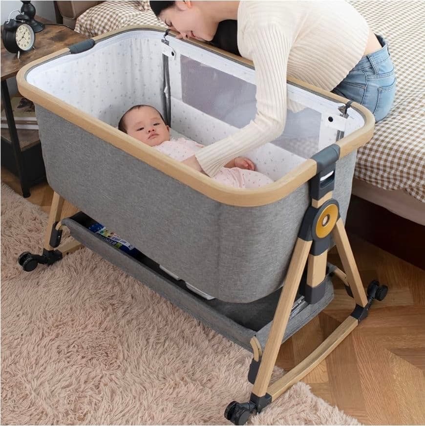 ポチ様用】グレー ベビーベッド 収納付き折り畳み可能