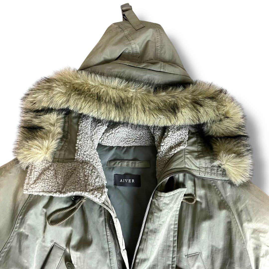 アイバー AIVER ファー付き モッズコート L カーキ オーバーサイズ