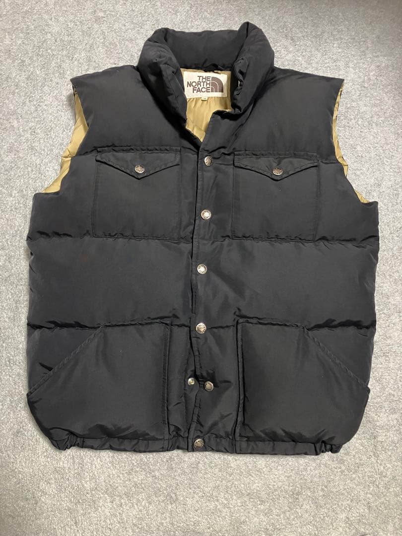 貴重80sノースフェイス ダウンベスト茶タグM ビンテージ黒north face