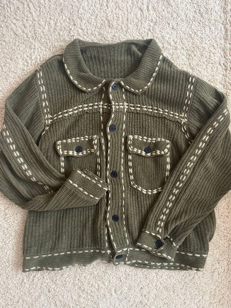 phingerin カーディガン　カーキ　ニット MULTI KNIT CARDIGAN GREEN – PHINGERIN