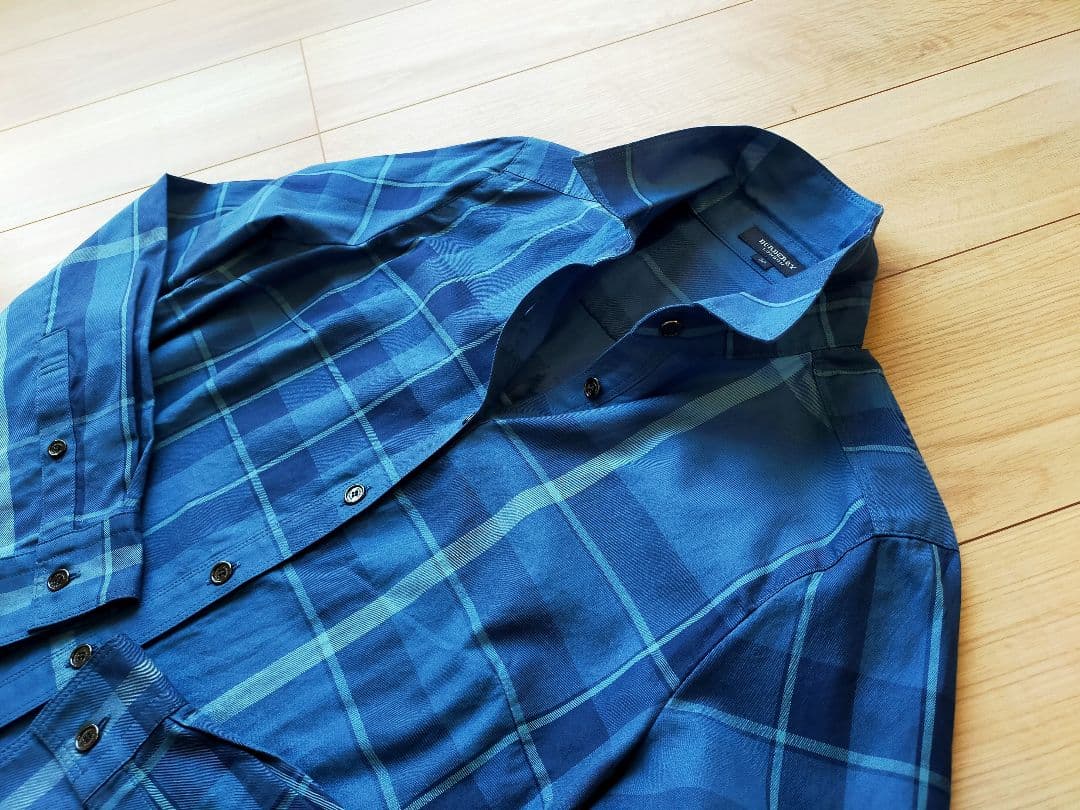 美品バーバリーロンドン 青ブルーチェック 長袖シャツ ブラウス38三陽