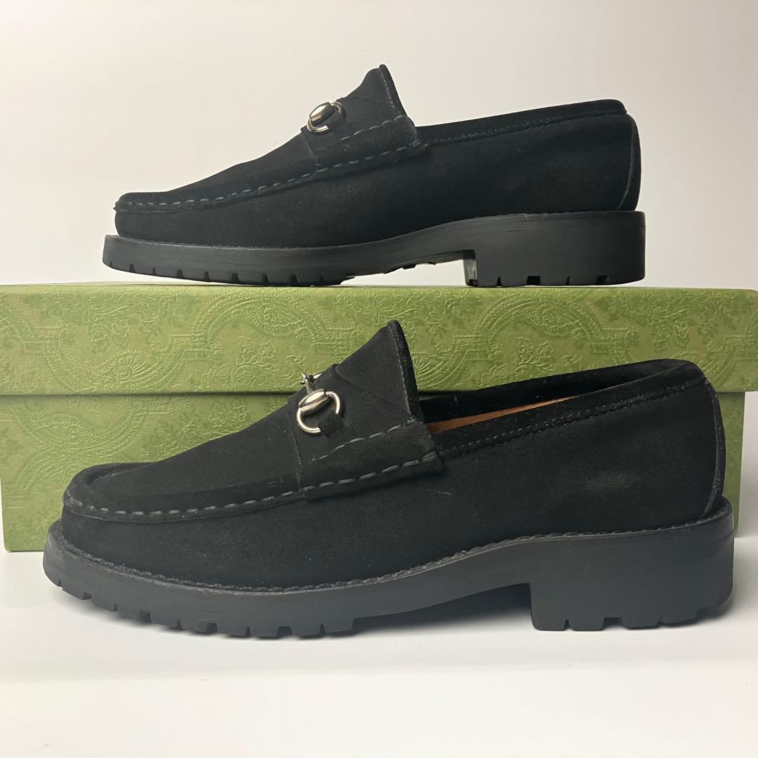 美品】GUCCI ラグソール スクエアトゥ ホースビットローファー 22.5黒
