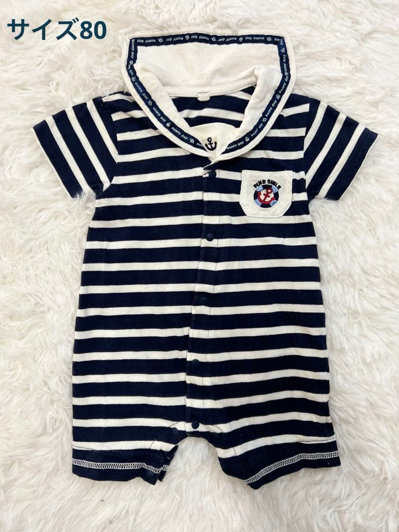 セーラー襟付きストライプロンパース サイズ80 - メルカリ
