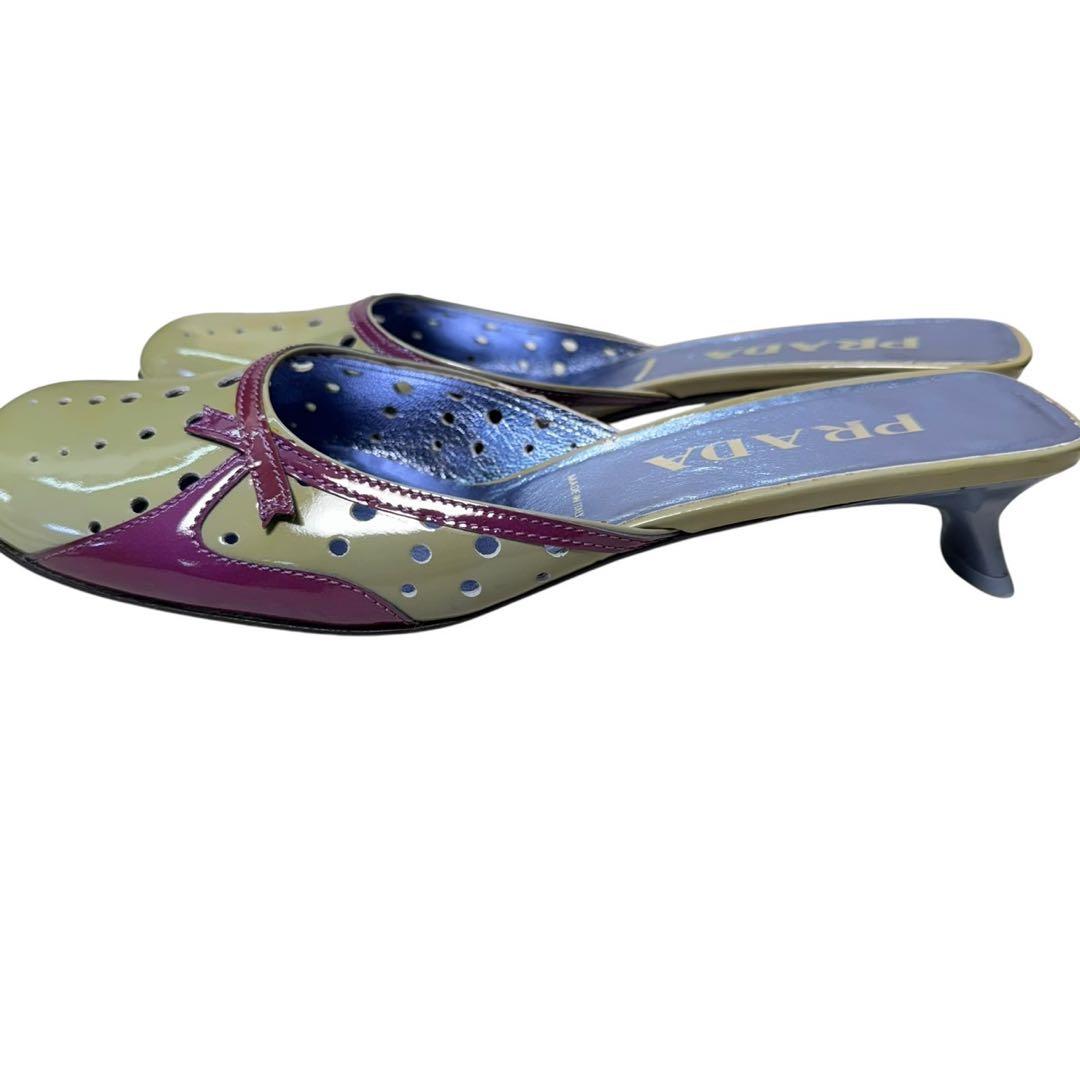 PRADA プラダ リボンスクエアトゥミュール エナメル　25.5cm