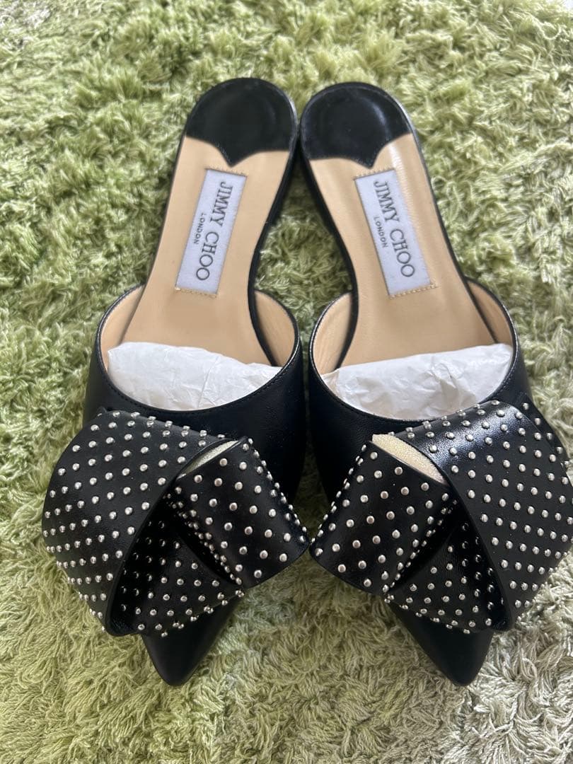 【JIMMY CHOO】リボンミュール 黒 レディース 靴 レディースミュール | ハイヒール＆フラットミュール | ジミー チュウ
