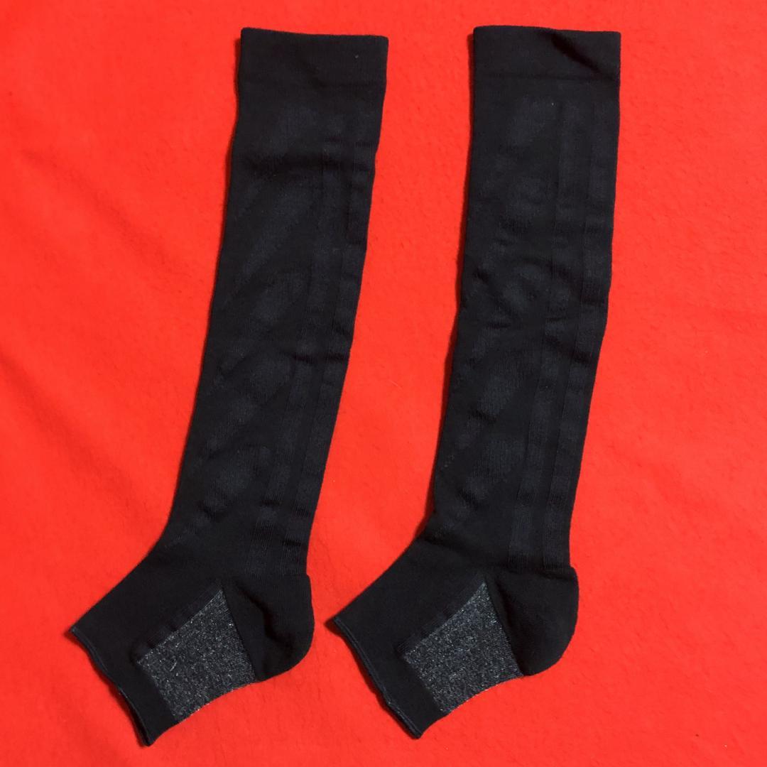 ムクミキュアリンパマッサージソックスオープントゥタイプ黒：S～M