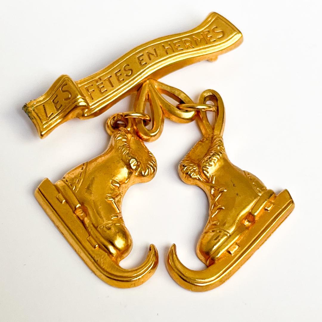 美品☆エルメス ブローチ スケートシューズ モチーフ ゴールド 希少