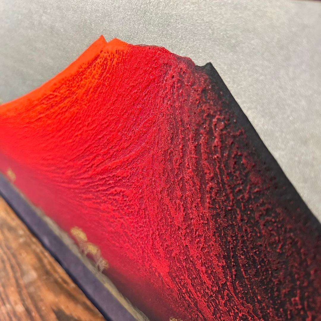 下川立夏「朱映富嶽」赤富士 日本画 肉筆画 署名落款有り 正月 現代