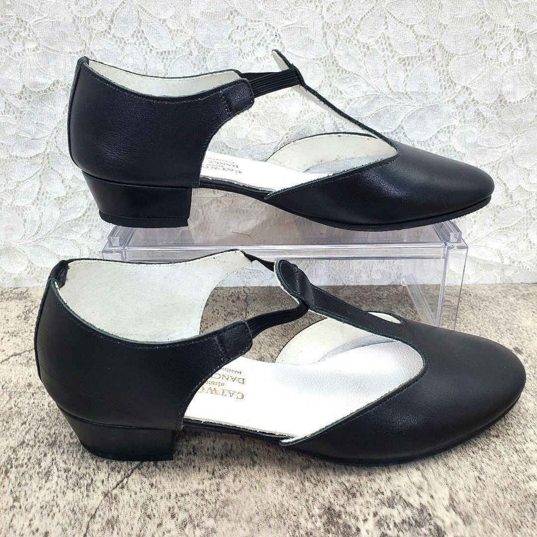 未使用級【CATWORTH】Tストラップ フラットシューズ 黒 23.5cm