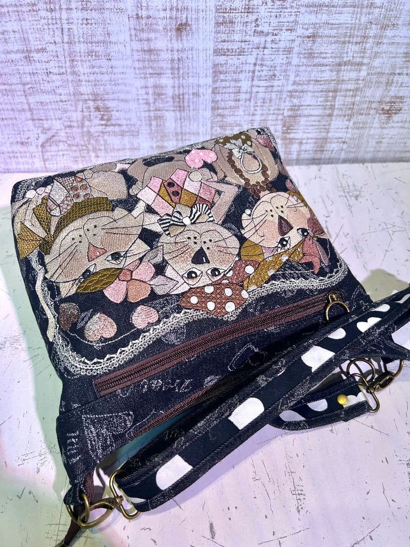 ロラライハリス♡ブラックハート柄デニム♡刺繍のふんわり軽量