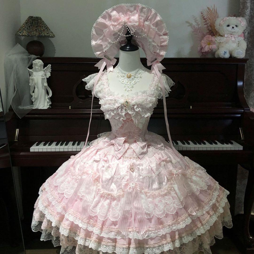 月下桜頌】ピンク ゴスロリ・ロリータドレス 甘ロリ ロリィタJSK