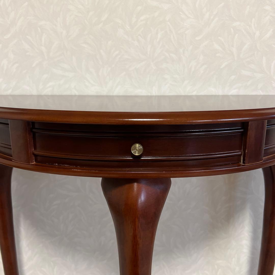 きつねうどん様コンソールテーブル引き出し付き 猫脚ハーフムーン半円