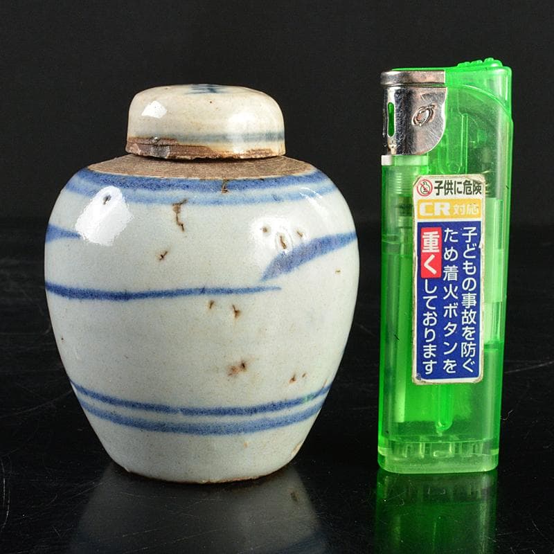 中国 染付 山水文 茶壷 茶心壷 時代箱付 V R5973