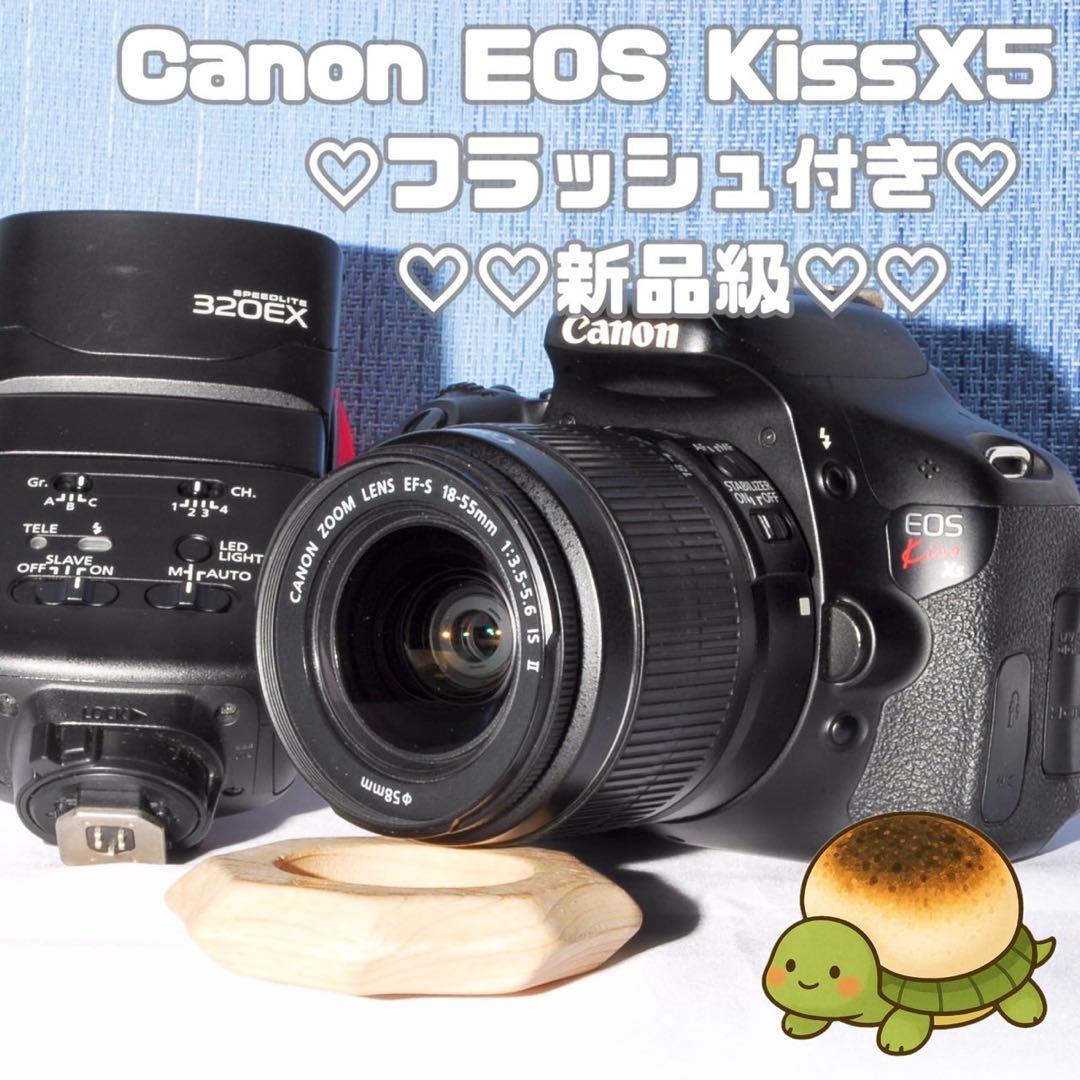 スマホ転送♥️Canon.EOS Kiss X5 レンズキット♥️ストロボ付き！ ✨スマホ転送可能 初心者向け機種✨Canon Kiss X5 レンズセット - メルカリ