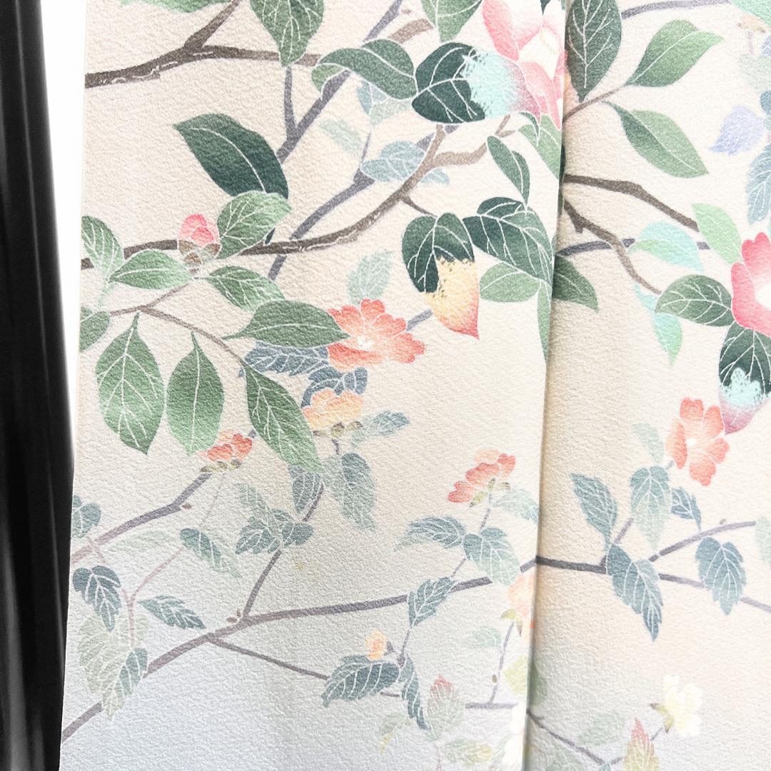 作家もの 訪問着 京加賀友禅 椿 ライトブルー 紋無し 着物 124b d ms