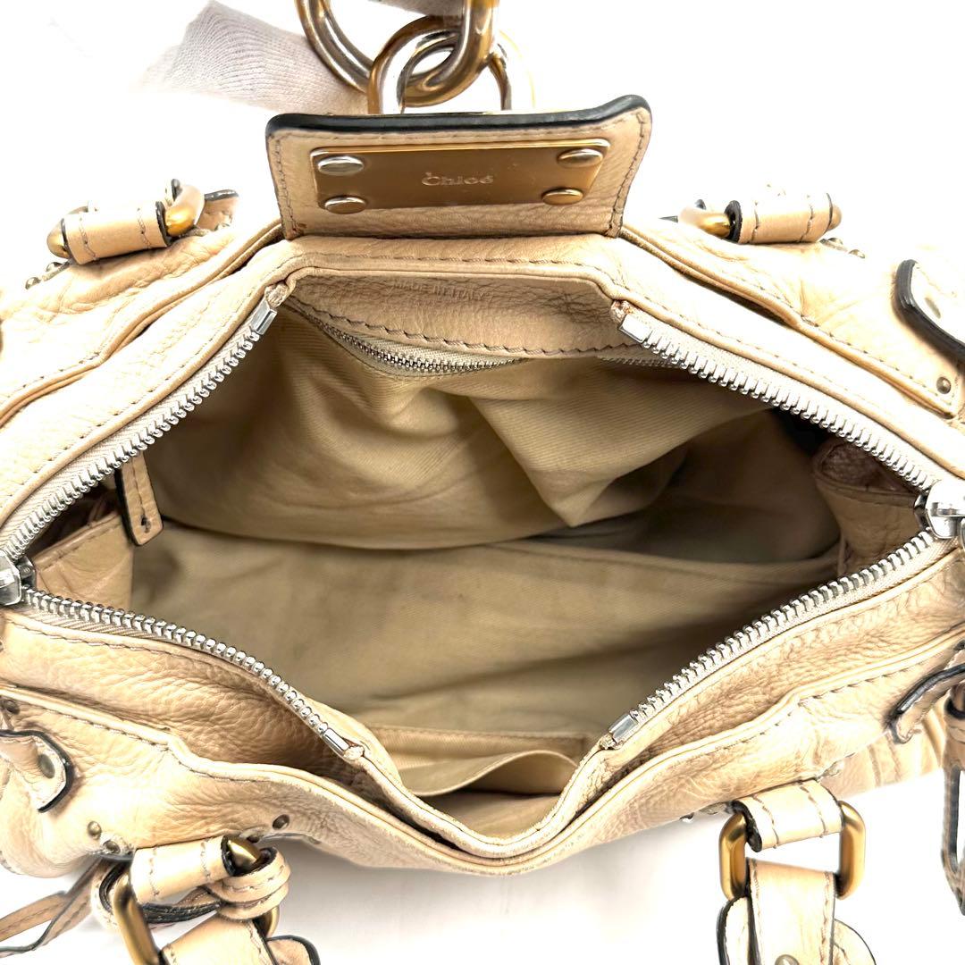 《美品》Chloe パディントン レザー ハンドバッグ 南京錠 鍵付 ベージュ