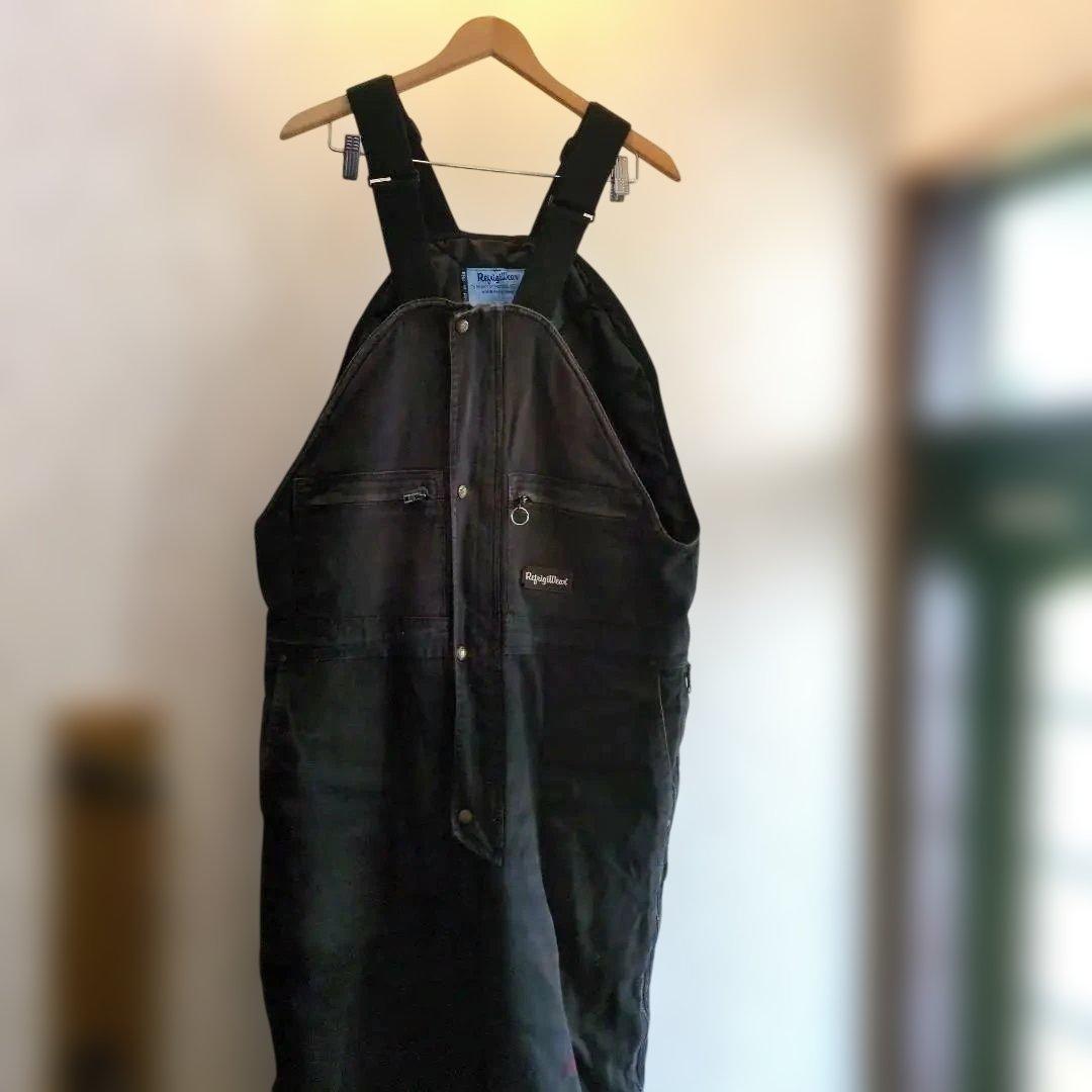 極寒対策に【RefrigiWear】中綿入り デニム オーバーオール 黒L 稀 メンズ
