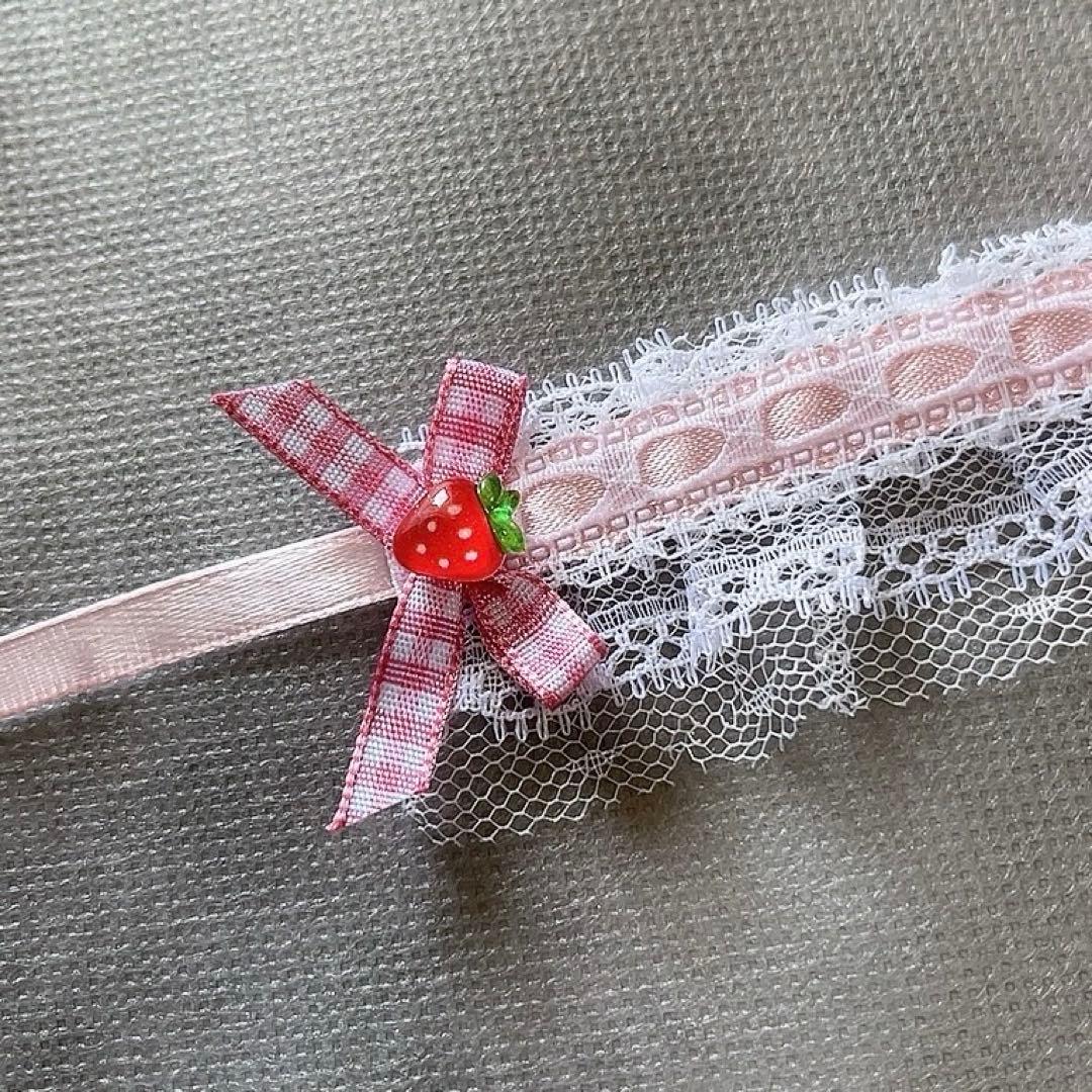 459 ぬいぐるみ用 ヘッドドレス 10cmぬい ピンク いちご リボン ぬい服