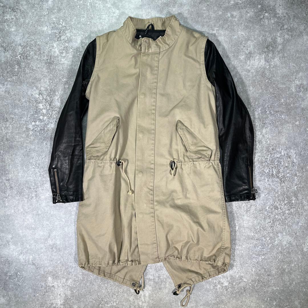 ▽クリスチャンダダ モッズコート レザー切替 M ライナー ファー Y2K