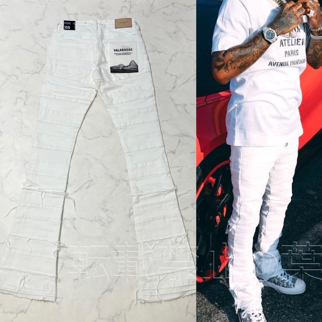 valabasasバラバサス パネルダメージフレアスキニーデニム ホワイト 28