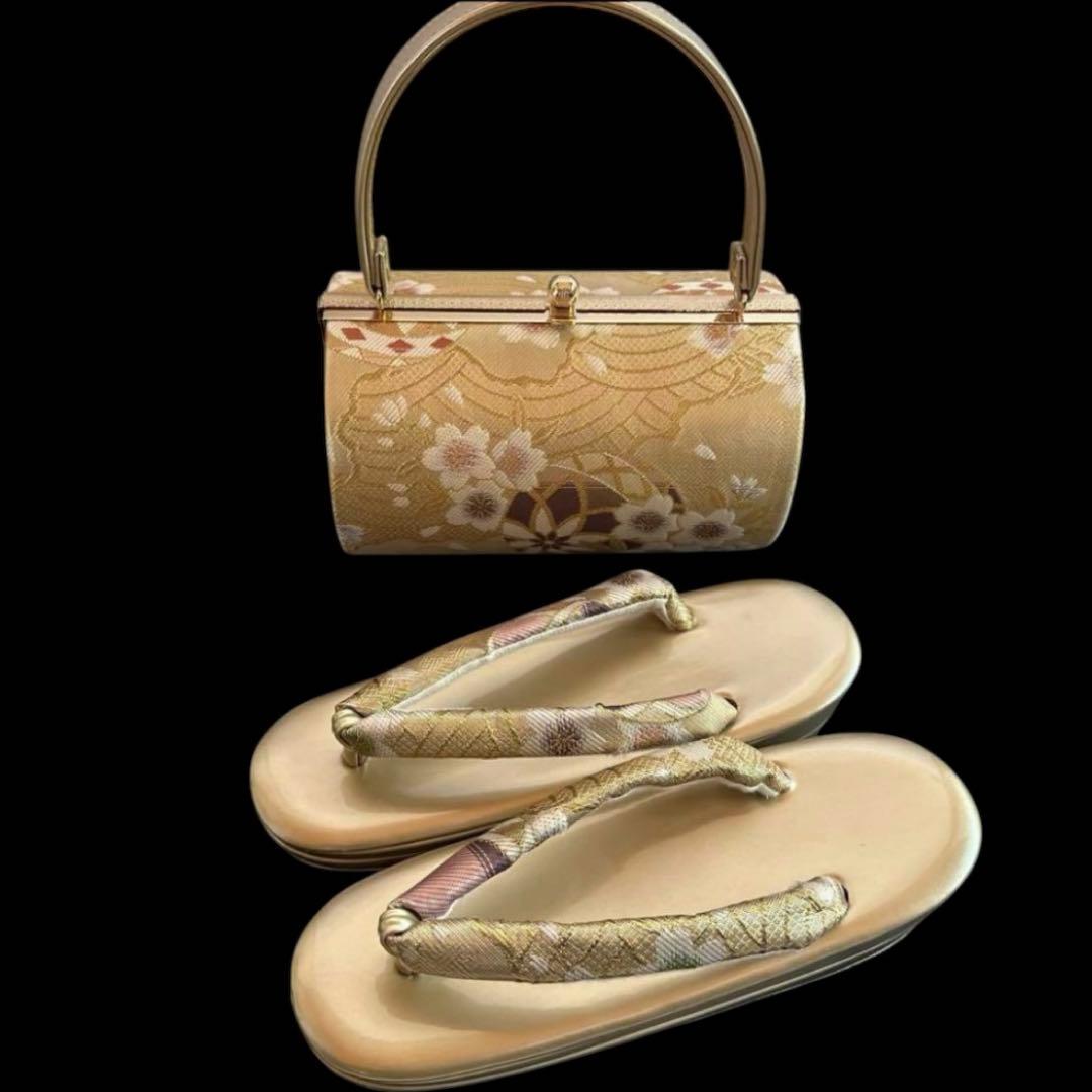 ★和装バッグ★草履セットゴールド 着物 成人式 結婚式 冠婚祭 振袖 卒業式 草履バッグセット 成人式 結婚式 フォーマル 金襴 M L LL 3L 大きい