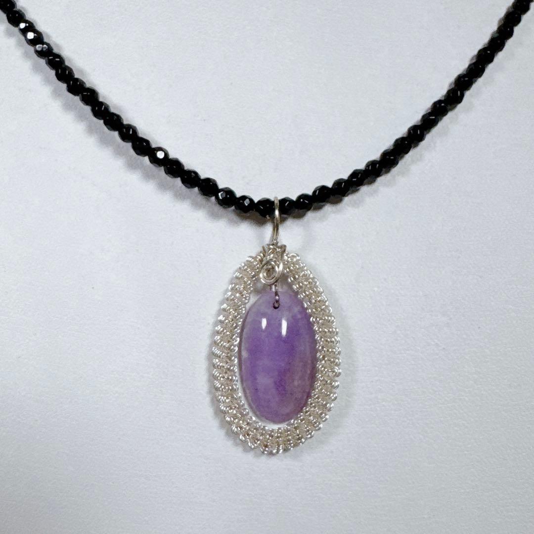 ワイヤーハックマナイトペンダントブラックスピネルネックレスNO25