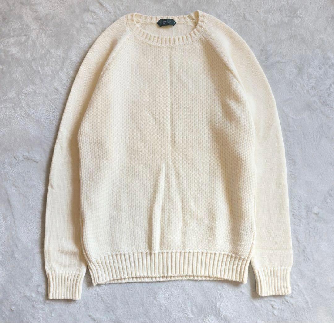美品 ZANONE ラグランスリーブ アイボリー セーター 50 クルーネック