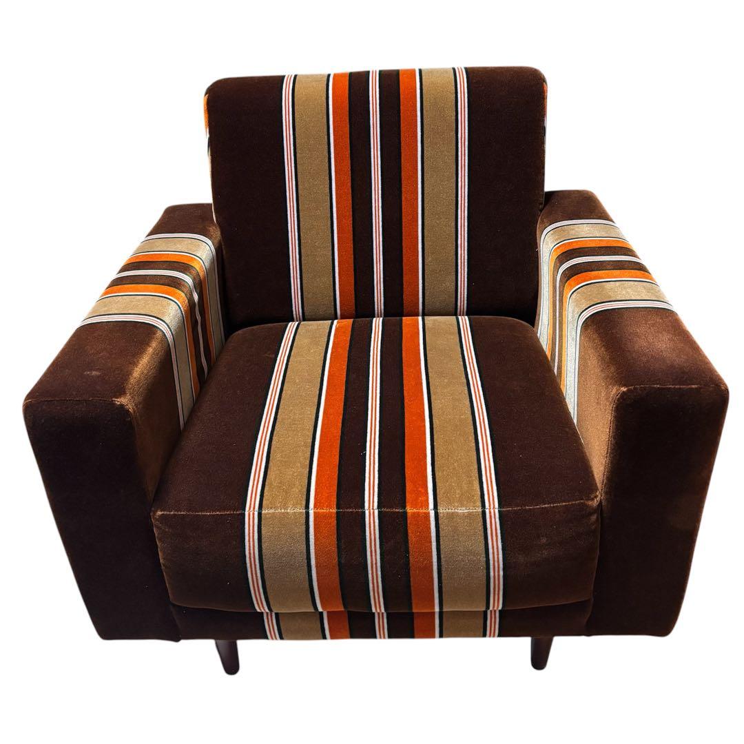 レトロ】モケットストライプ ソファ チェア 1人掛 たのメル便 - メルカリ